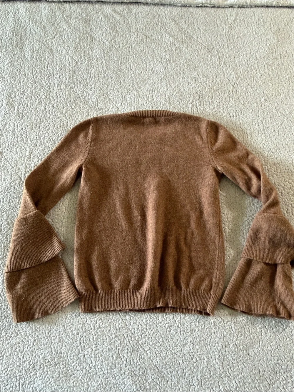 J. Crew Wool Blend Brown Tiered Bell Sleeve Crewneck Sweater Small